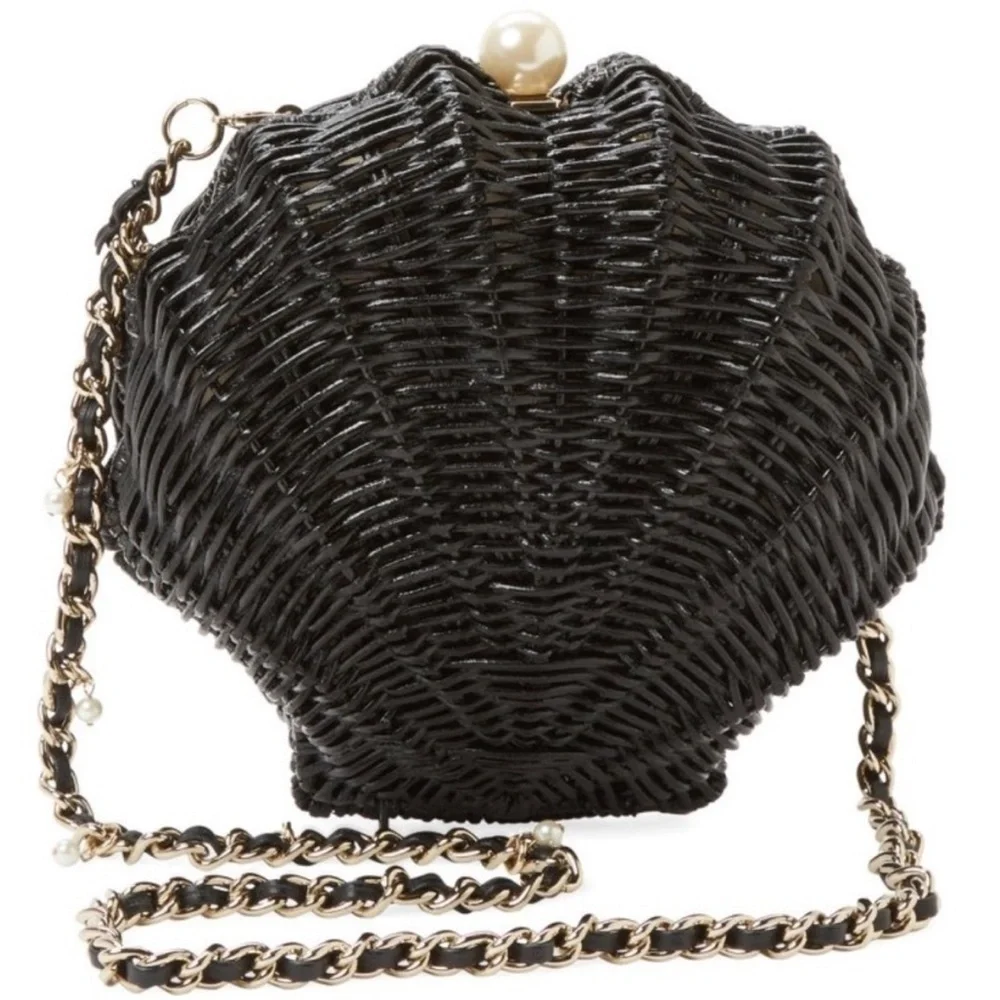Kate Spade Splash Out Black Wicker Clam Shell Crossbody Or Clutch BEAUTIFUL RARE